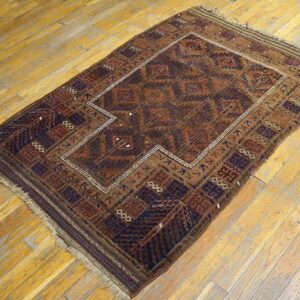 Antique Persian Baluch Prayer Rug 3'Ã—4'6" Hand-Knotted Wool, 19th Century - detail view 1