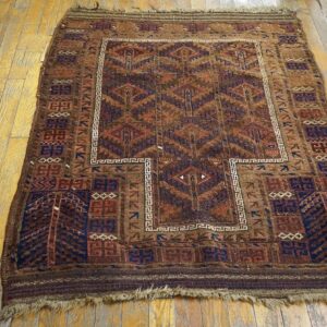 Antique Persian Baluch Prayer Rug 3'Ã—4'6" Hand-Knotted Wool, 19th Century - detail view 2