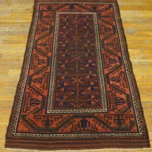 Antique Persian Baluch Turkmen Rug, Hand-Knotted Wool, Central Asian Tribal - detail view 1