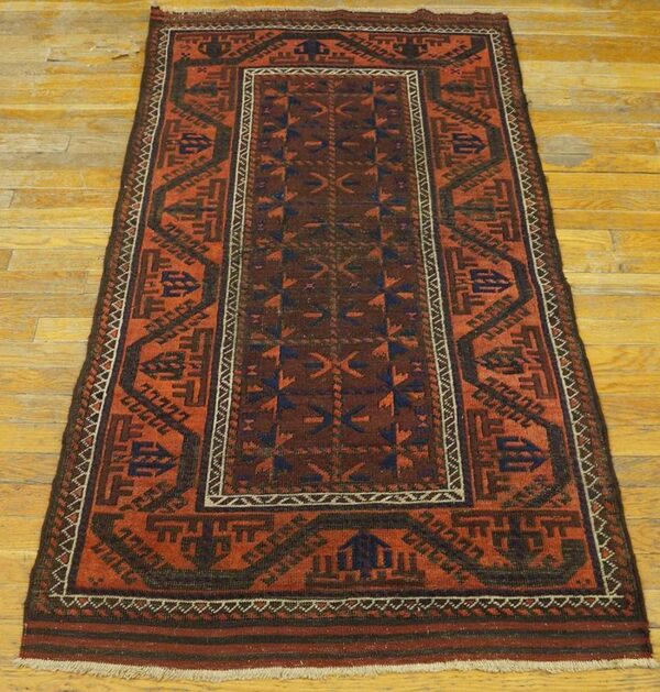 Antique persian baluch turkmen rug, hand-knotted wool, central asian tribal - detail view 1