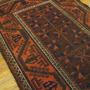 Antique Persian Baluch Turkmen Rug, Hand-Knotted Wool, Central Asian Tribal - detail view 3