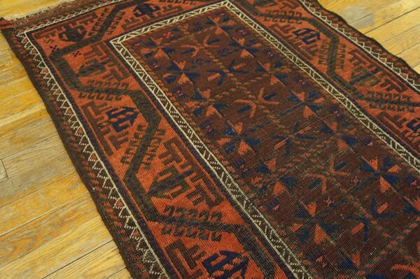 Antique persian baluch turkmen rug, hand-knotted wool, central asian tribal - detail view 3