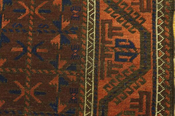 Antique persian baluch turkmen rug, hand-knotted wool, central asian tribal - detail view 4