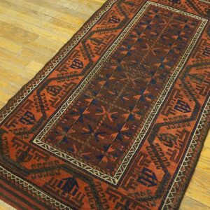 Antique Persian Baluch Turkmen Rug, Hand-Knotted Wool, Central Asian Tribal - detail view 5