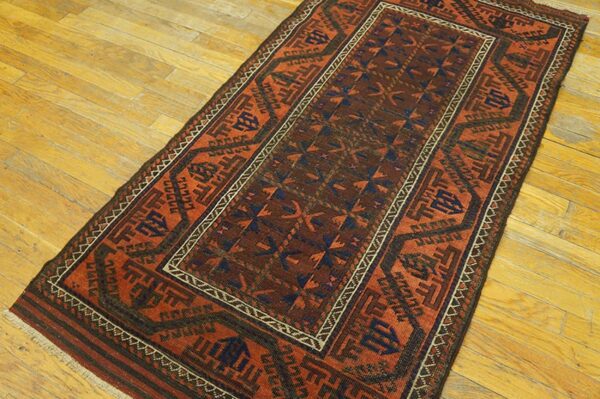 Antique persian baluch turkmen rug, hand-knotted wool, central asian tribal - detail view 5
