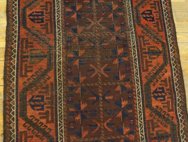 Antique persian baluch turkmen rug, hand-knotted wool, central asian tribal - detail view 6
