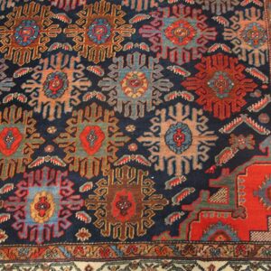 Antique Persian Bibikabad Carpet 7'6"×17'4" Dark Blue Medallion, Ivory Border, Circa 1920 - detail view 2
