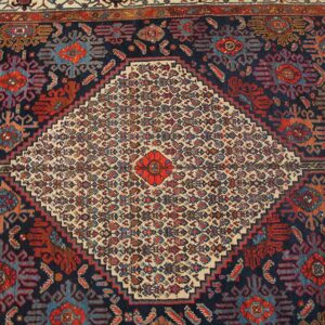 Antique Persian Bibikabad Carpet 7'6"×17'4" Dark Blue Medallion, Ivory Border, Circa 1920 - detail view 3