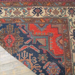 Antique Persian Bibikabad Carpet 7'6"×17'4" Dark Blue Medallion, Ivory Border, Circa 1920 - detail view 5