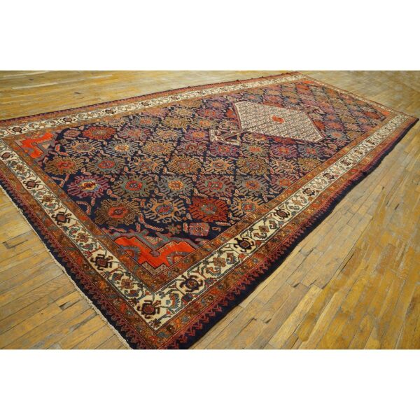 Antique persian bibikabad carpet 7'6"×17'4" dark blue medallion, ivory border, circa 1920 - detail view 6