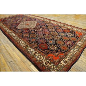 Antique Persian Bibikabad Carpet 7'6"×17'4" Dark Blue Medallion, Ivory Border, Circa 1920 - detail view 7