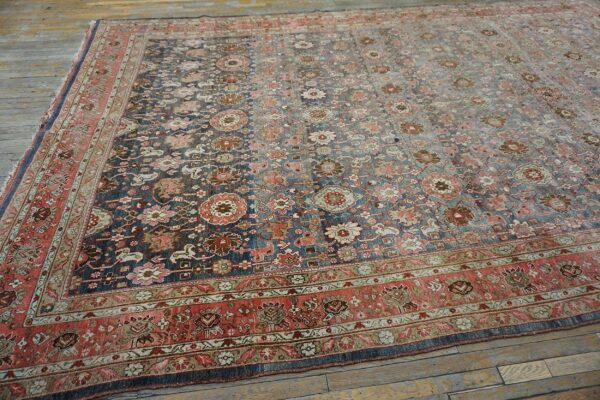 Antique persian bijar rug 9'ã—14' hand-woven wool, densely packed - detail view 9