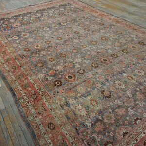 Antique Persian Bijar Rug 9'Ã—14' Hand-Woven Wool, Densely Packed - detail view 1
