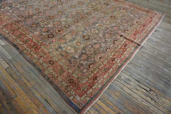 Antique persian bijar rug 9'ã—14' hand-woven wool, densely packed - detail view 2