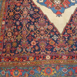 Antique Persian Bijar Rug 8'×14' Ivory Medallion, Formal Design, 1900s - detail view 2