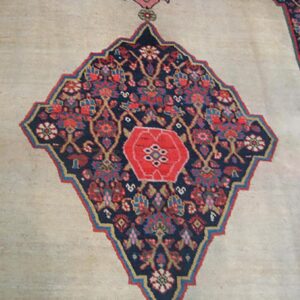 Antique Persian Bijar Rug 8'×14' Ivory Medallion, Formal Design, 1900s - detail view 3