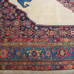 Antique Persian Bijar Rug 8'×14' Ivory Medallion, Formal Design, 1900s - detail view 4