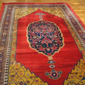 Antique Persian Bijar Rug 7'8"×12'4" Red Medallion, Hand-Woven Wool, 1880s - detail view 1