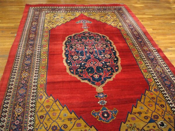Antique persian bijar rug 7'8"×12'4" red medallion, hand-woven wool, 1880s - detail view 1