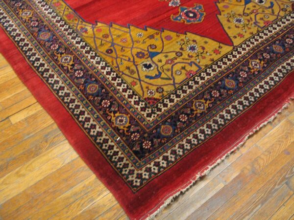 Antique persian bijar rug 7'8"×12'4" red medallion, hand-woven wool, 1880s - detail view 2