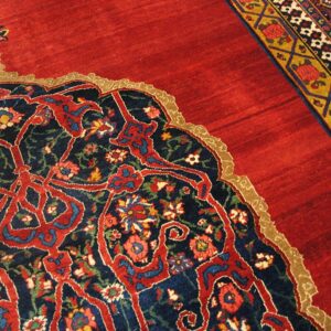 Antique Persian Bijar Rug 7'8"×12'4" Red Medallion, Hand-Woven Wool, 1880s - detail view 3