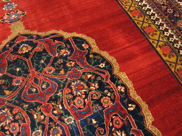 Antique persian bijar rug 7'8"×12'4" red medallion, hand-woven wool, 1880s - detail view 3