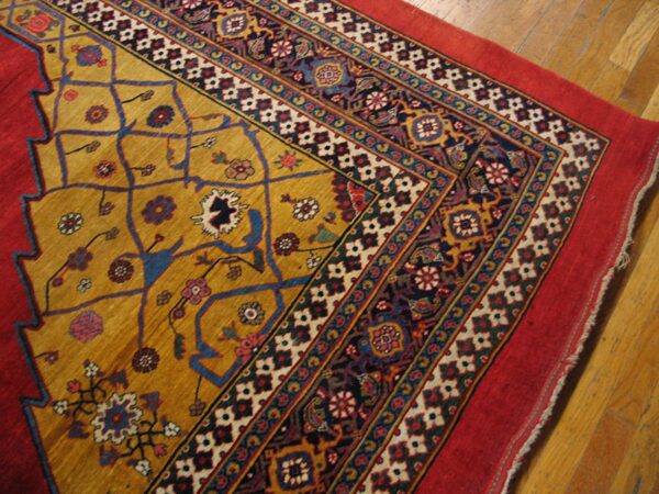 Antique persian bijar rug 7'8"×12'4" red medallion, hand-woven wool, 1880s - detail view 4