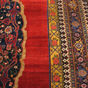 Antique Persian Bijar Rug 7'8"×12'4" Red Medallion, Hand-Woven Wool, 1880s - detail view 5