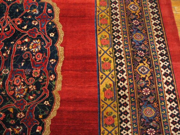 Antique persian bijar rug 7'8"×12'4" red medallion, hand-woven wool, 1880s - detail view 5