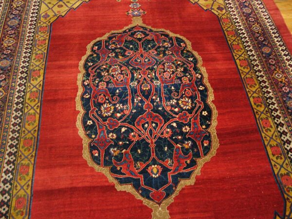 Antique persian bijar rug 7'8"×12'4" red medallion, hand-woven wool, 1880s - detail view 7