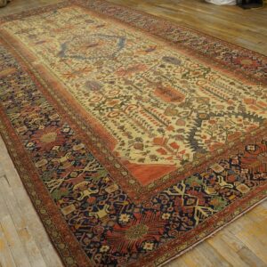 Antique Persian Farahan Carpet 7'10"×16'8" Ivory Field, Dark Blue Border, Mid 19th Century - detail view 9