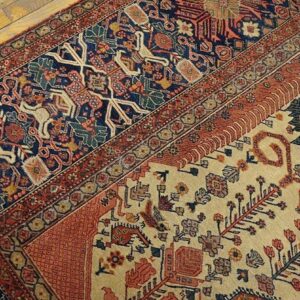 Antique Persian Farahan Carpet 7'10"×16'8" Ivory Field, Dark Blue Border, Mid 19th Century - detail view 3
