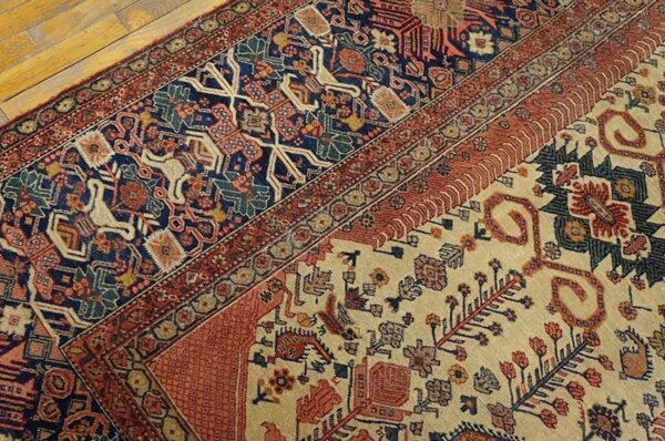 Antique persian farahan carpet 7'10"×16'8" ivory field, dark blue border, mid 19th century - detail view 3