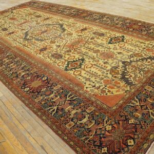 Antique Persian Farahan Carpet 7'10"×16'8" Ivory Field, Dark Blue Border, Mid 19th Century - detail view 4