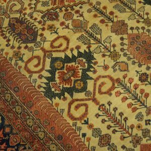 Antique Persian Farahan Carpet 7'10"×16'8" Ivory Field, Dark Blue Border, Mid 19th Century - detail view 5