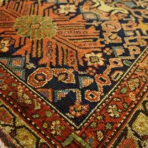 Antique Persian Farahan Carpet 7'10"×16'8" Ivory Field, Dark Blue Border, Mid 19th Century - detail view 7