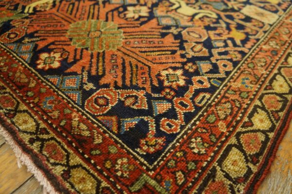 Antique persian farahan carpet 7'10"×16'8" ivory field, dark blue border, mid 19th century - detail view 7