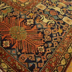 Antique Persian Farahan Carpet 7'10"×16'8" Ivory Field, Dark Blue Border, Mid 19th Century - detail view 8