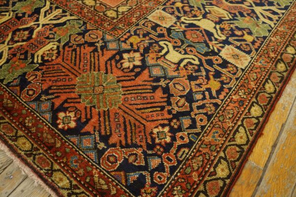 Antique persian farahan carpet 7'10"×16'8" ivory field, dark blue border, mid 19th century - detail view 8