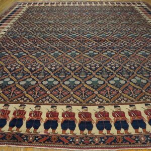 Antique Persian Formal NE Rug 13'6"×16'10" Navy Floral Figural, 1850s - detail view 1