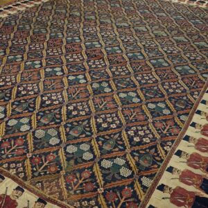 Antique Persian Formal NE Rug 13'6"×16'10" Navy Floral Figural, 1850s - detail view 2