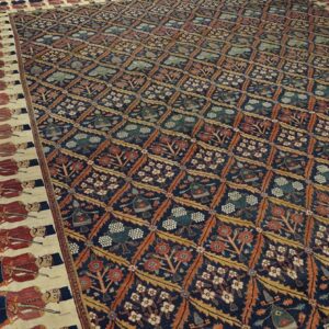 Antique Persian Formal NE Rug 13'6"×16'10" Navy Floral Figural, 1850s - detail view 3
