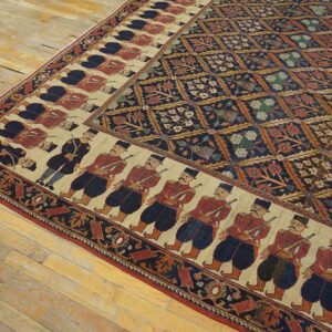 Antique Persian Formal NE Rug 13'6"×16'10" Navy Floral Figural, 1850s - detail view 5