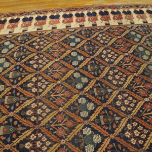 Antique Persian Formal NE Rug 13'6"×16'10" Navy Floral Figural, 1850s - detail view 6