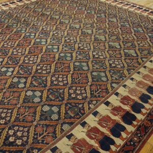 Antique Persian Formal NE Rug 13'6"×16'10" Navy Floral Figural, 1850s - detail view 7
