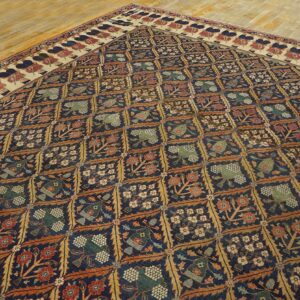 Antique Persian Formal NE Rug 13'6"×16'10" Navy Floral Figural, 1850s - detail view 8