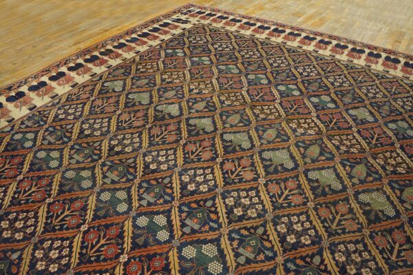 Antique persian formal ne rug 13'6"×16'10" navy floral figural, 1850s - detail view 8