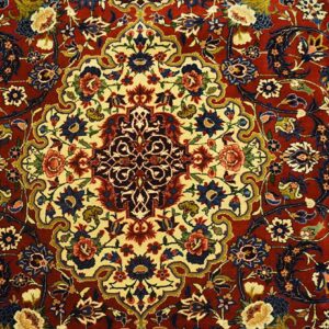 Antique Persian Isfahan Carpet 4'11"Ã—7'5" Red Rust & Blue, Hand-Knotted Wool, 1930s - detail view 4