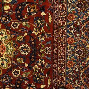 Antique Persian Isfahan Carpet 4'11"Ã—7'5" Red Rust & Blue, Hand-Knotted Wool, 1930s - detail view 5
