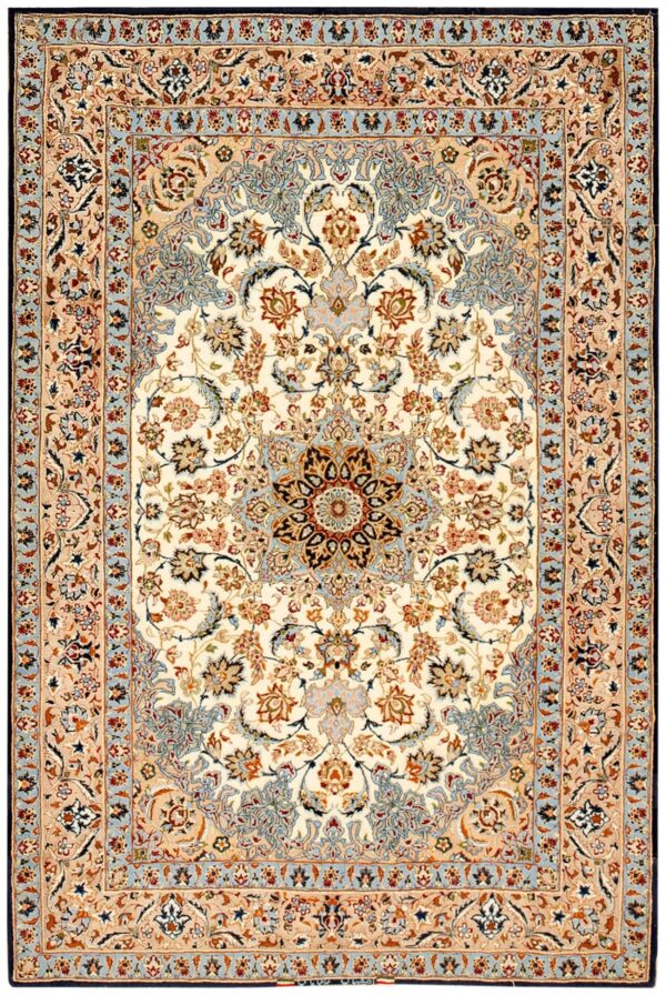 Antique persian isfahan rug 3'7"ã—5'4" hand-knotted, central persia